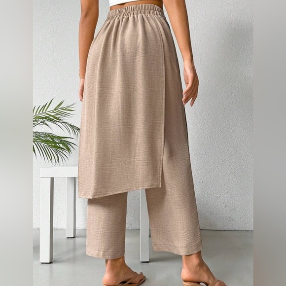 Cream Wide Leg Pants with Asymmetrical Overlay - Picture 2 of 4